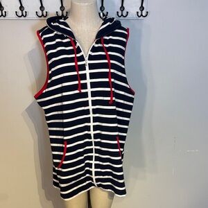 Striped Sleeveless Hooded Vest with Star Zipper